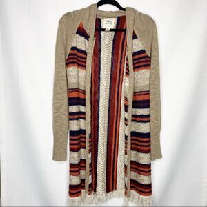 BETWEEN ME & YOU / tan striped fringe cardigan / S
